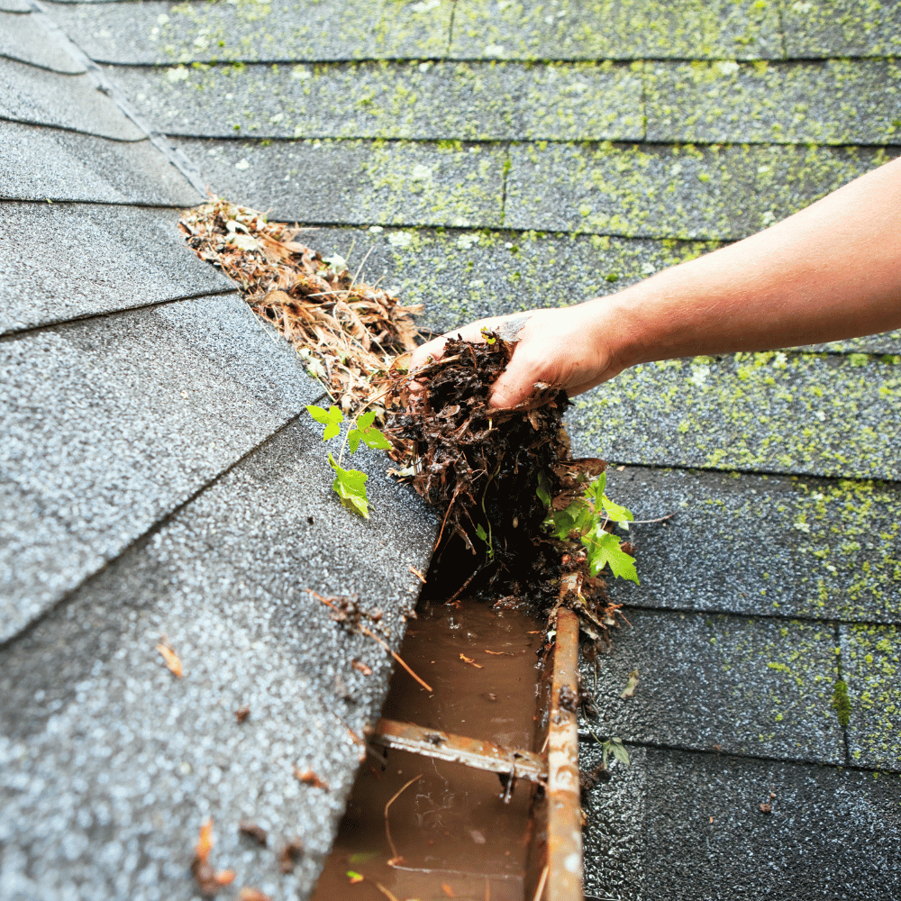 Cleaning out a gutter