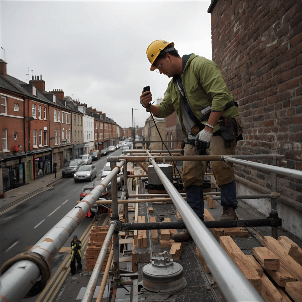 Roofer working on a scaffold
